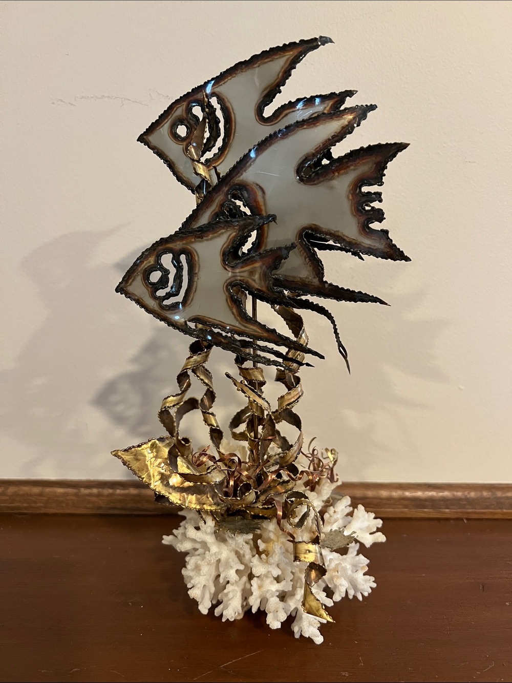 MCM School of Fish Brass & Natural Coral Sculpture